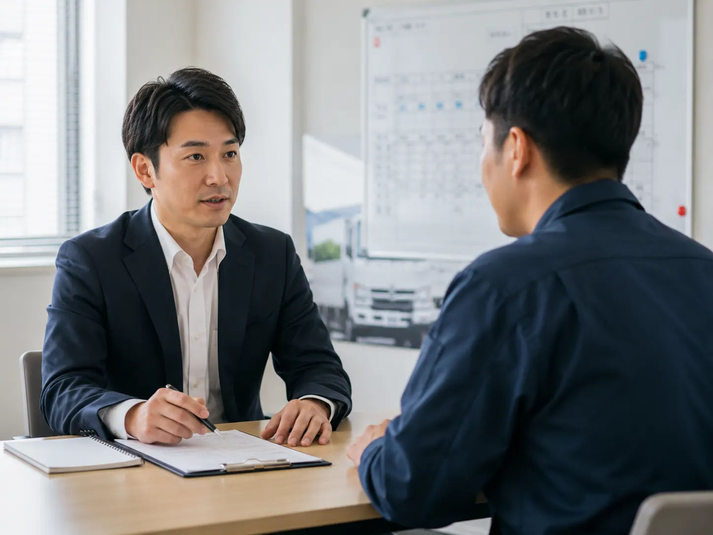 軽貨物会社の採用面接で応募者と面接担当者が話す様子